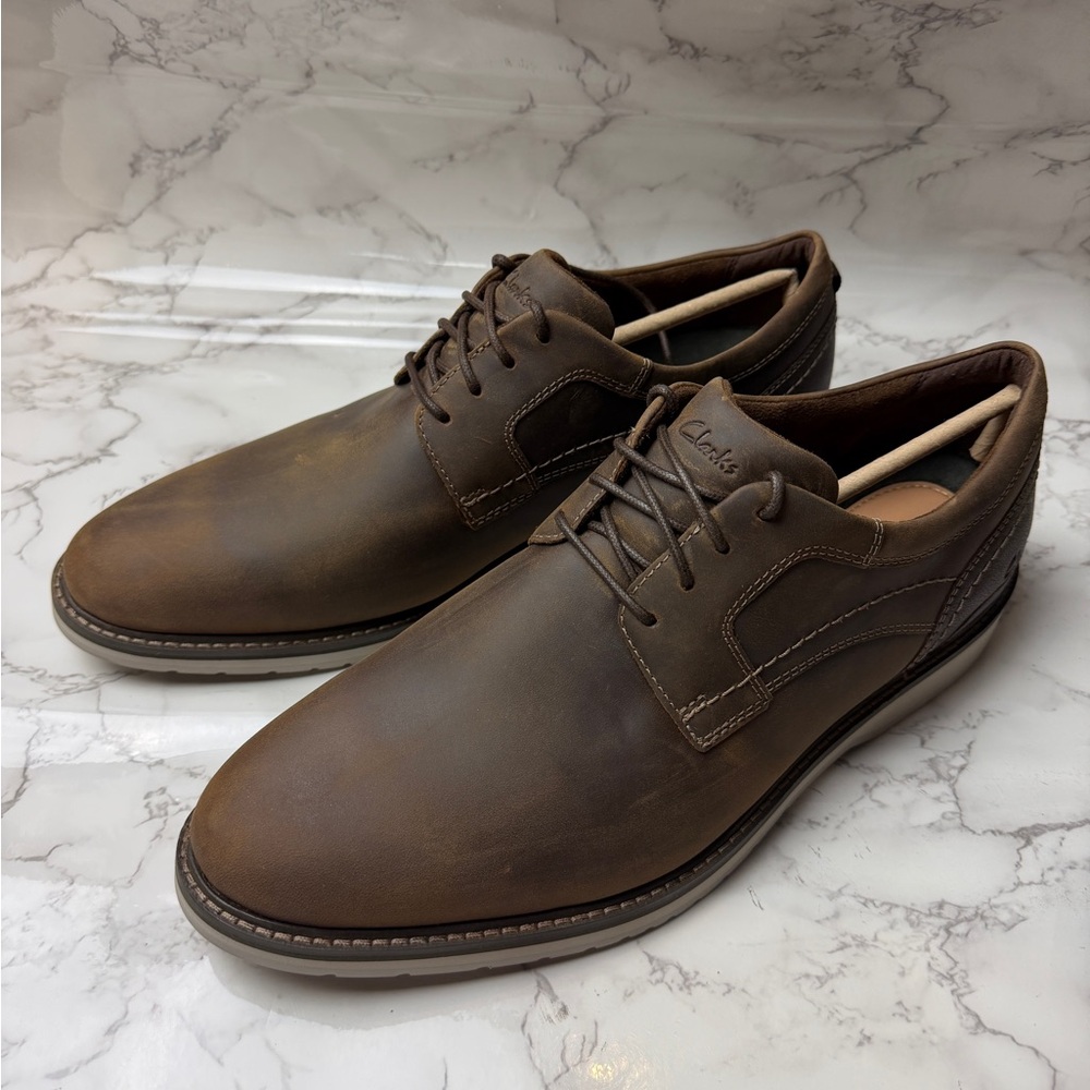 Clarks Monahan Plain Men's Dark Brown Leather Oxfords US Size 14